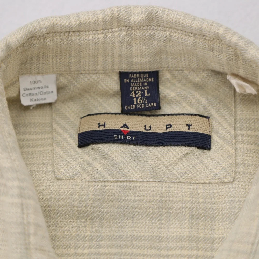 Haupt Mens Beige Textured Stripe 100% Cotton Button Down‎ Shirt Size 42 L 16.5 L